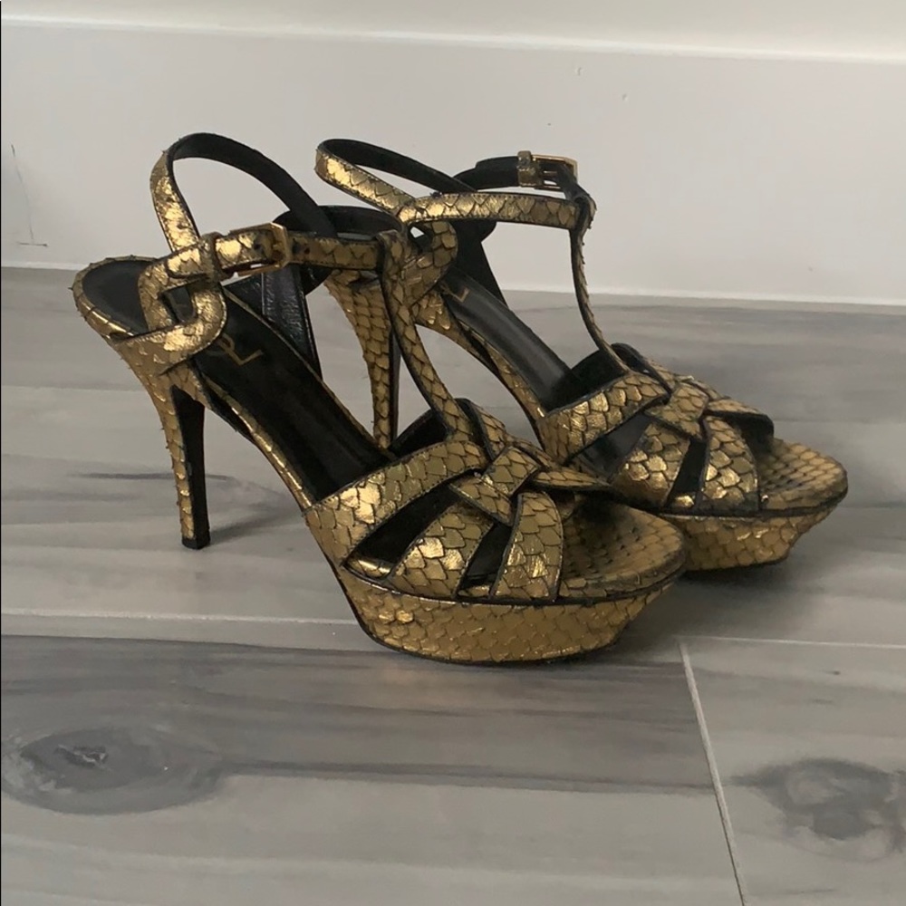 YSL Saint Laurent Tribute 75 Sandal Gold Python